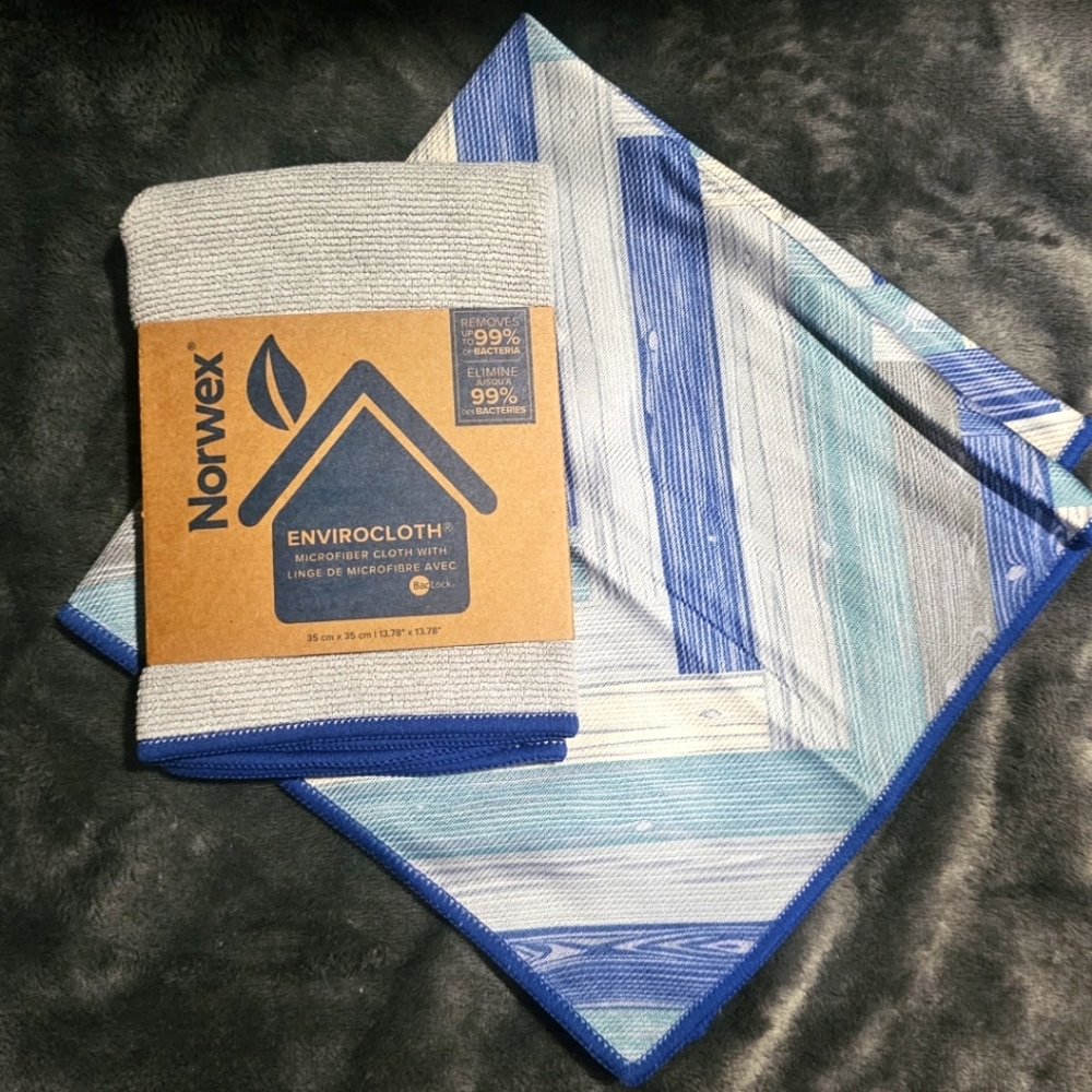 NORWEX - EnviroCloth and WindowCloth set ~ Grey w/ Blue trim & Blue Stripes